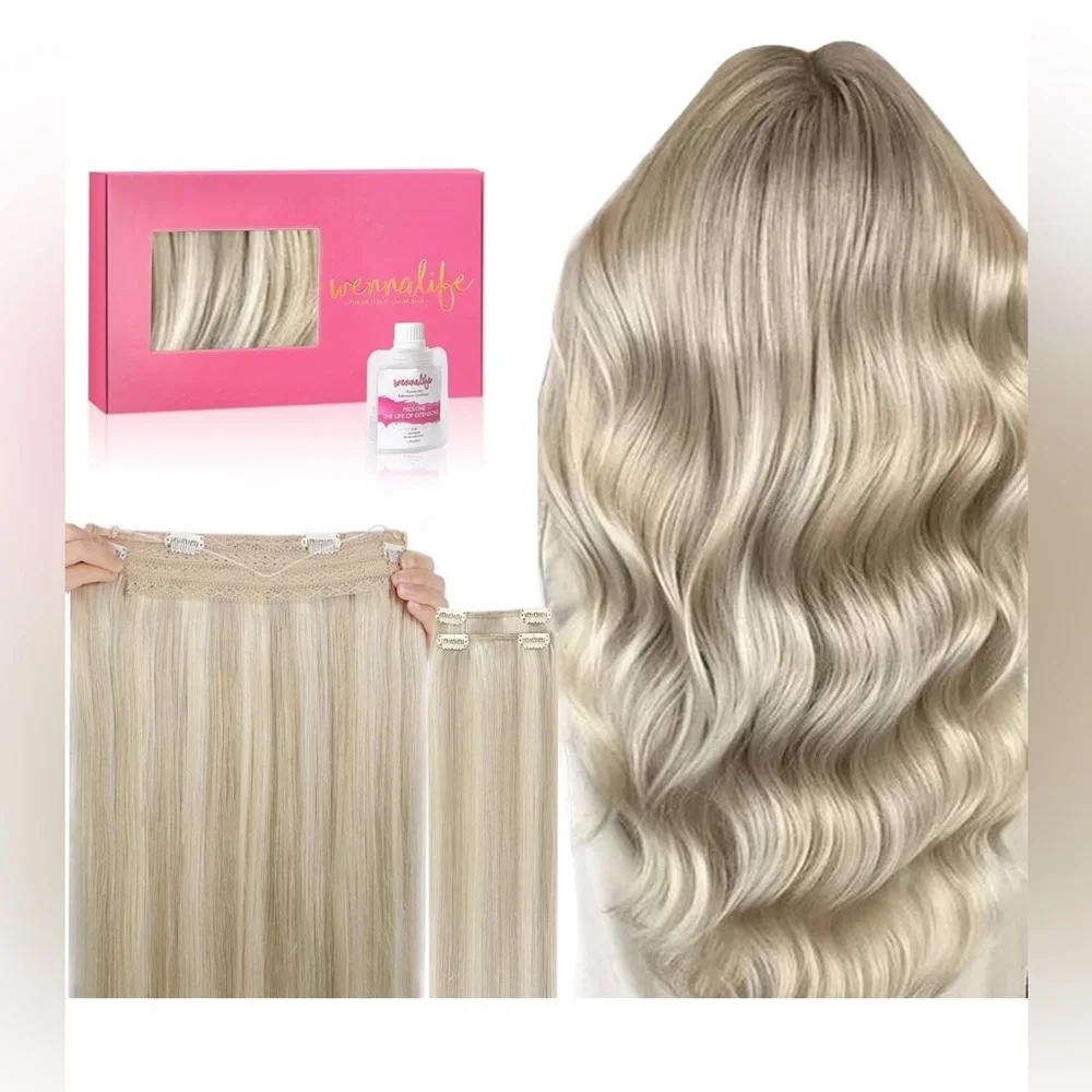 WENNALIFE Real Human Hair Extensions 20 inch Ash Blonde with Platinum highlights - Picture 1 of 9